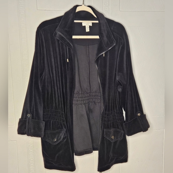 Charter Club Black Velour Mock Neck 3/4 Sleeve Elastic Waist Jacket Plus 2X EUC - Picture 1 of 13